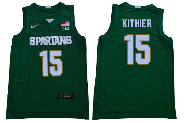 2019-20 Men #15 Thomas Kithier Michigan State Spartans College Basketball Jerseys Sale-Green